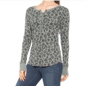 LUCKY BRAND Gray Animal Print Long Sleeve Top